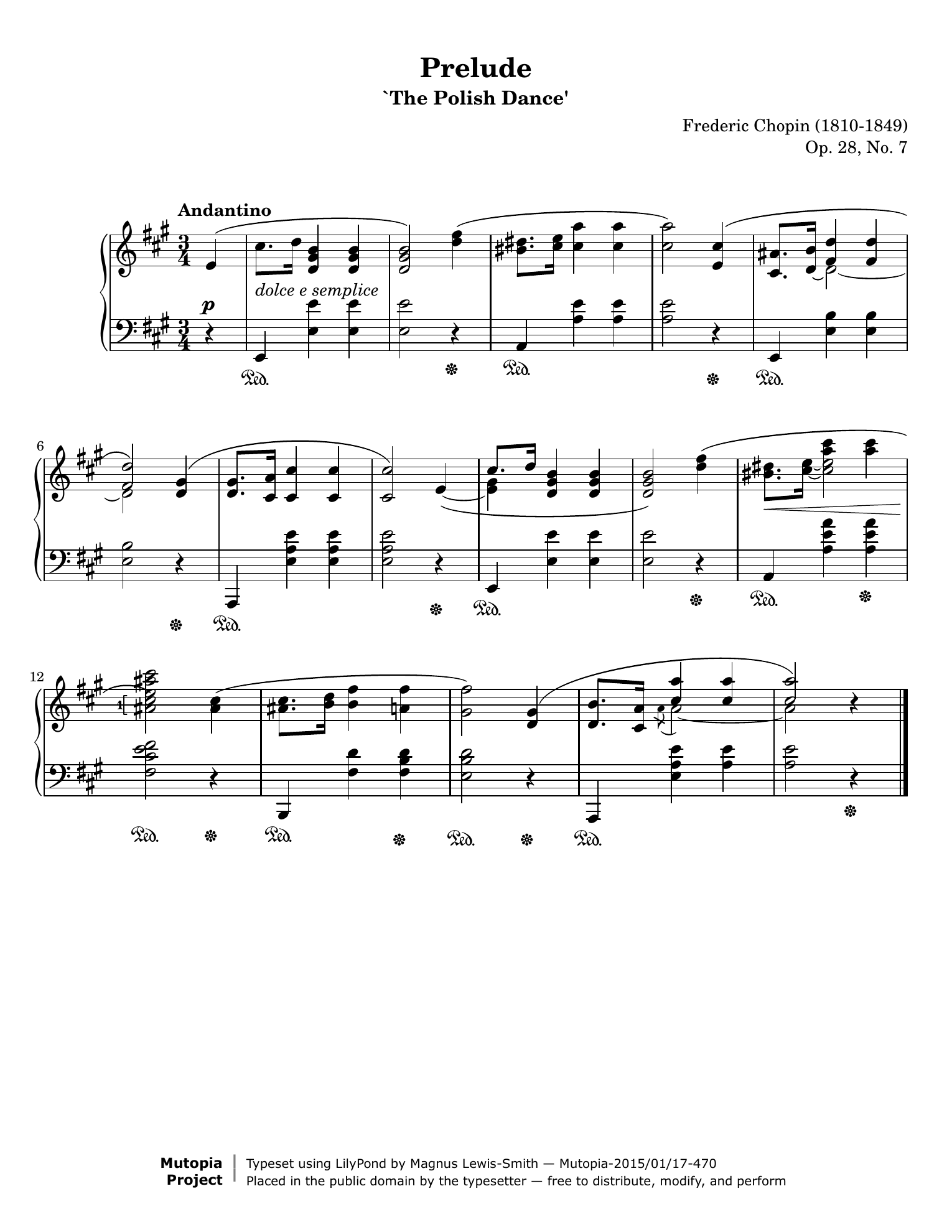 Complete sheet music for Chopin Prelude Opus 28 Number 7